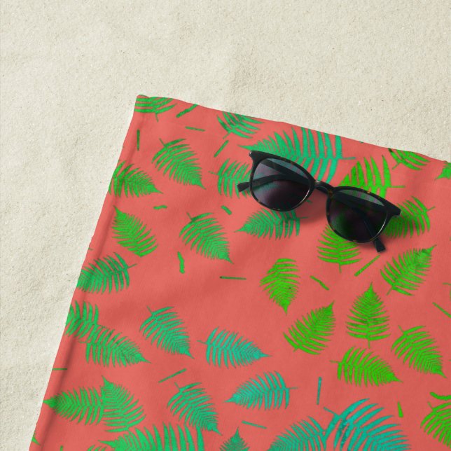 Funky Neon Green Fern Pattern Beach Towel (In Situ)
