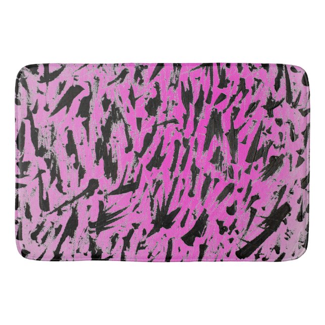 Funky Neon Pink and Black Print Bath Mat (Front)