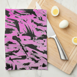 Funky Neon Pink and Black Print Tea Towel