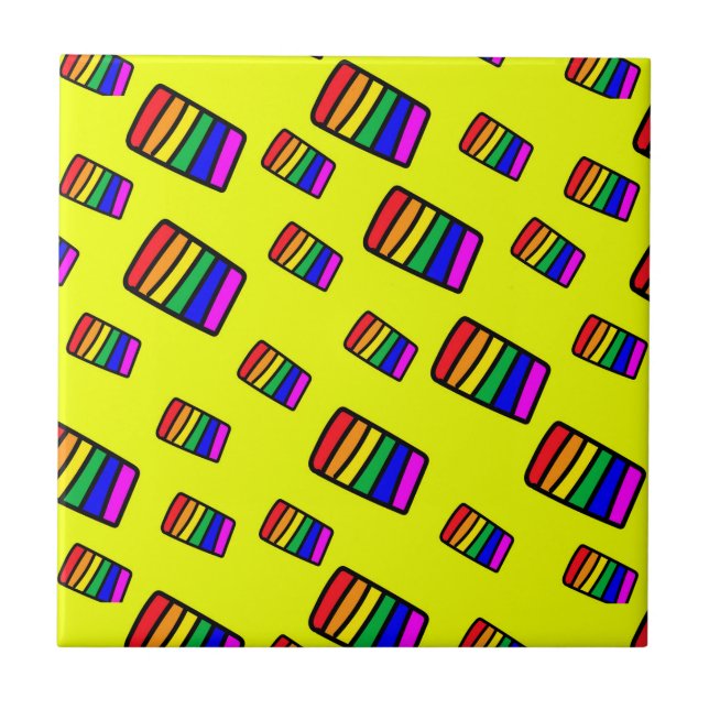 Funky Neon Rainbow Block Pattern Ceramic Tile (Front)
