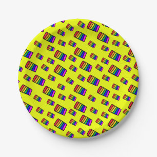 Funky Neon Rainbow Block Pattern Paper Plate