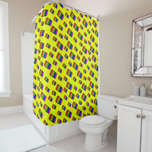 Funky Neon Rainbow Block Pattern Shower Curtain