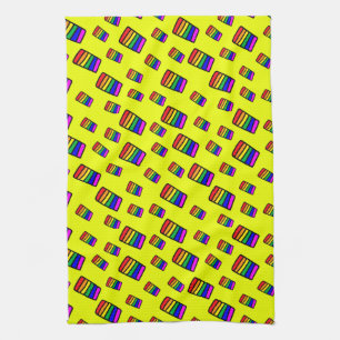Funky Neon Rainbow Block Pattern Tea Towel