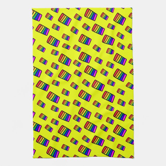 Funky Neon Rainbow Block Pattern Tea Towel (Vertical)