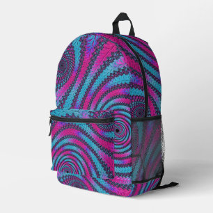 Funky Neon Vibrant Magenta and Cyan Spiral Fractal Printed Backpack