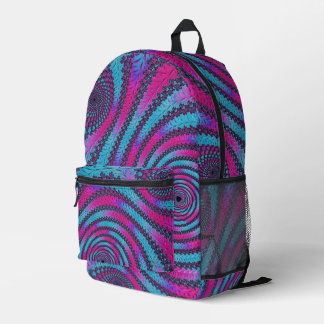 Funky Neon Vibrant Magenta and Cyan Spiral Fractal Printed Backpack