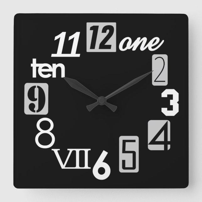 Funky Numbra Square Wall Clocks (Front)