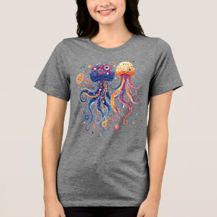 Funky Ocean Guardians: Custom Octopi & Jellyfish Tri-Blend Shirt