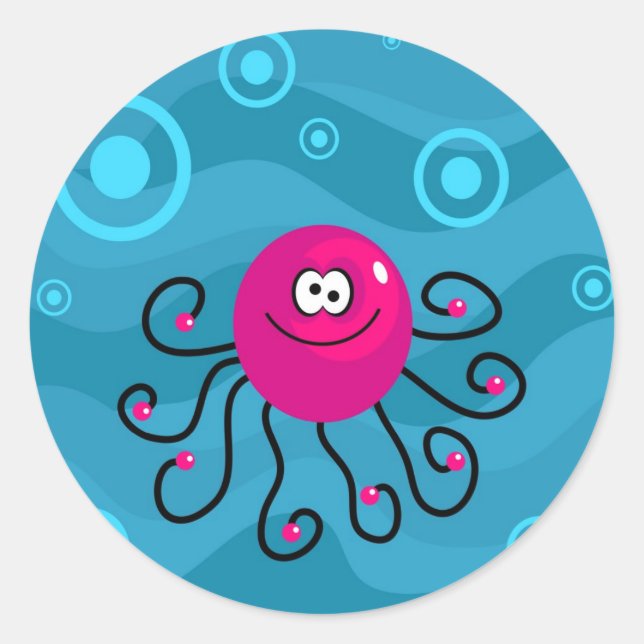 Funky Octopus Classic Round Sticker (Front)