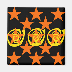 Funky Orange and Black Stars Swirls Pattern Magnet