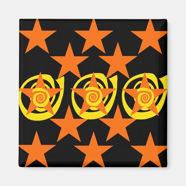 Funky Orange and Black Stars Swirls Pattern Magnet (Front)