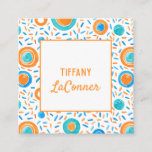 Funky Orange and Blue Shapes Square Business Card<br><div class="desc">This bright and funky business card features your name surrounded by a colourful border. The background pattern,  with its faux watercolor dot and dash shapes,  is sure to catch your attention and showcase your unique personality. Customise all text on the card with your name and contact information.</div>