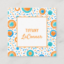 Funky Orange and Blue Shapes Square Business Card