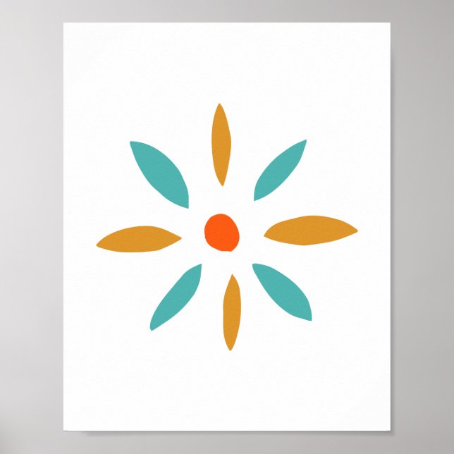 Funky Orange Blue Flower Mid-century Poster (Front)