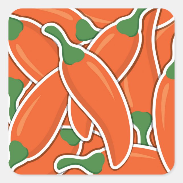 Funky orange chilli peppers square sticker (Front)