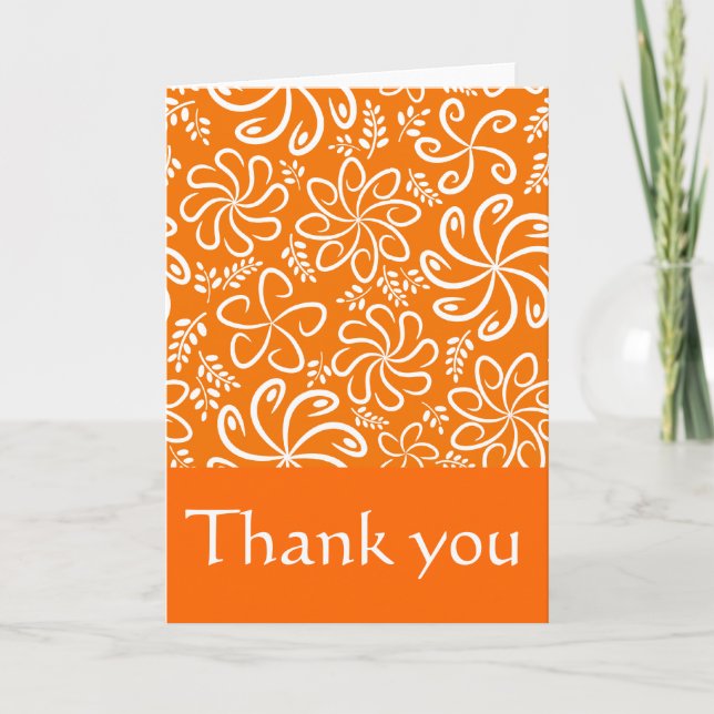 Funky orange flowers and leaves Thank You Card (Front)