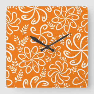 Funky orange flowers and leaves Wall Clock