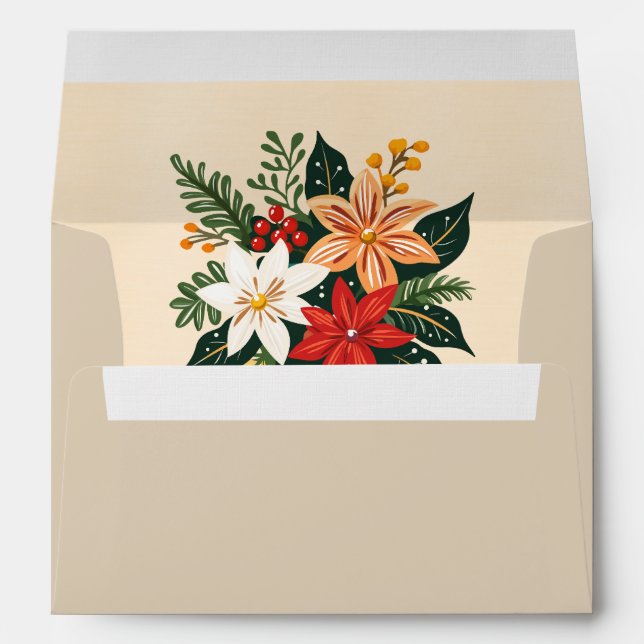 Funky Orange Ivory and Green Poinsettia Envelope (Back (Bottom))