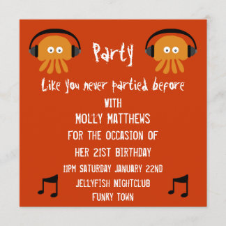 Funky Orange Jellyfish DJ party Invitation