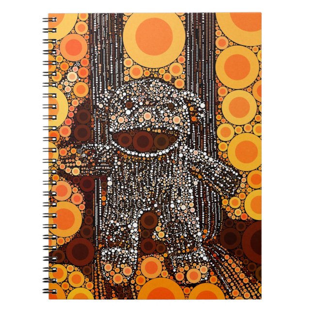 Funky Orange Sock Monkey Circles Bubbles Pop Art Notebook (Front)
