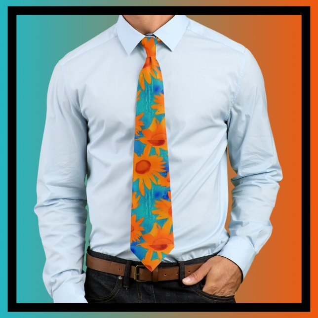 Funky orange sunflowers with aqua blue tie (Creator Uploaded)