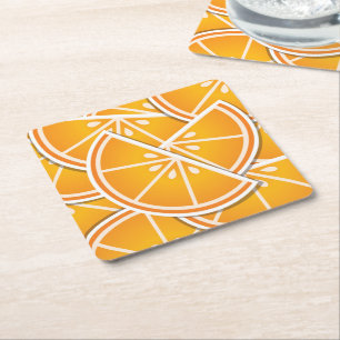 Funky orange wedges square paper coaster