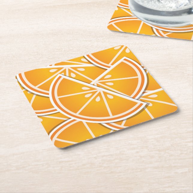 Funky orange wedges square paper coaster (Angled)