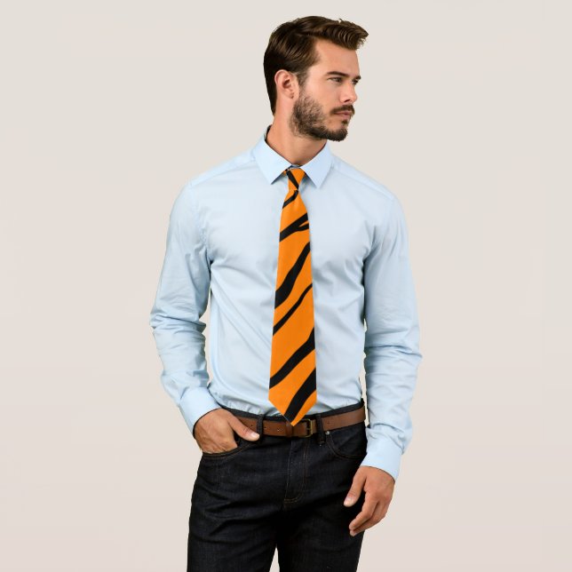 Funky Orange Zebra Print Pattern Stripes   Tie (In Situ)