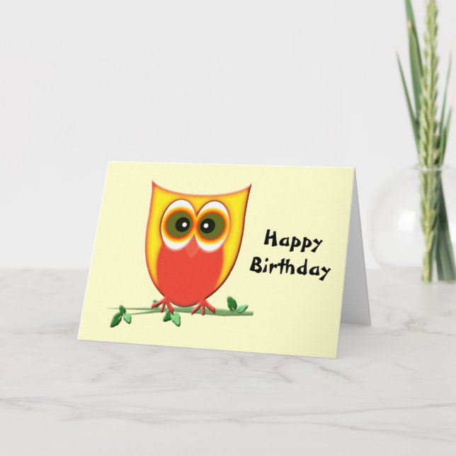 Funky Owl Birthday Greeting Card (Front)