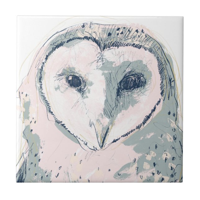 Funky Owl Portrait Ceramic Tile (Front)