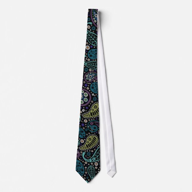 Funky Paisley Pattern in Peacock Inspired Colours Tie (Front)