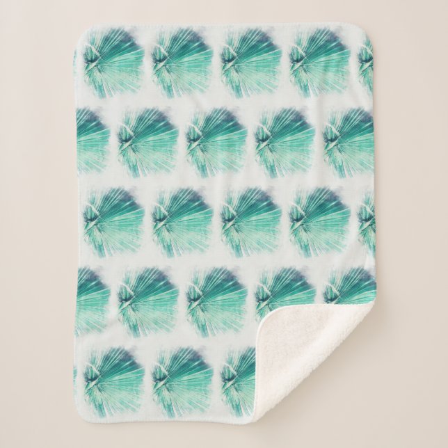 Funky Pale Green Palm Tree Leaf Drawing Blanket (Front)