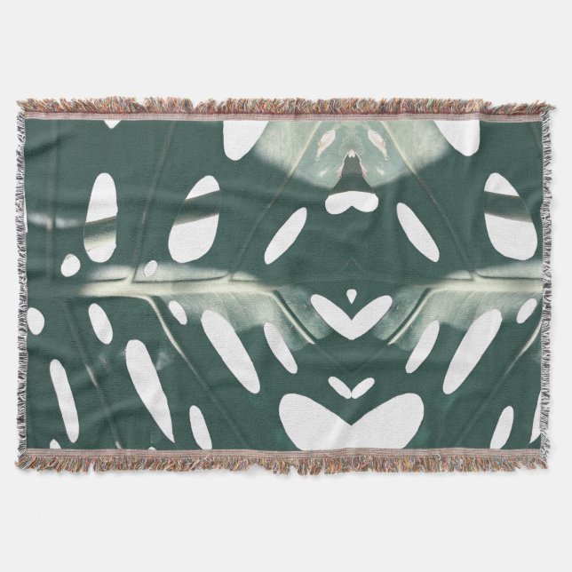 Funky Pale Green Swiss Cheese Plant Throw Blanket (Front)