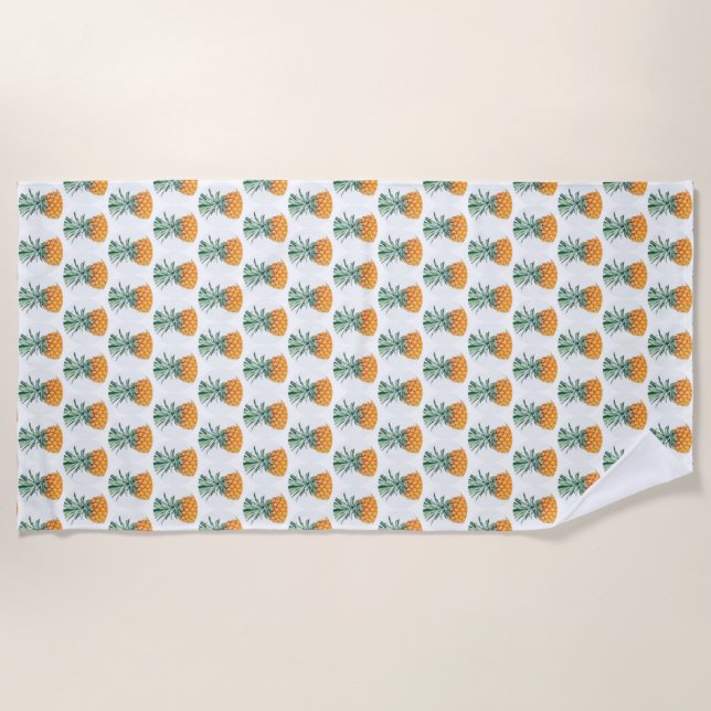 Funky Pale Green Yellow Pineapple Beach Towel (Front)