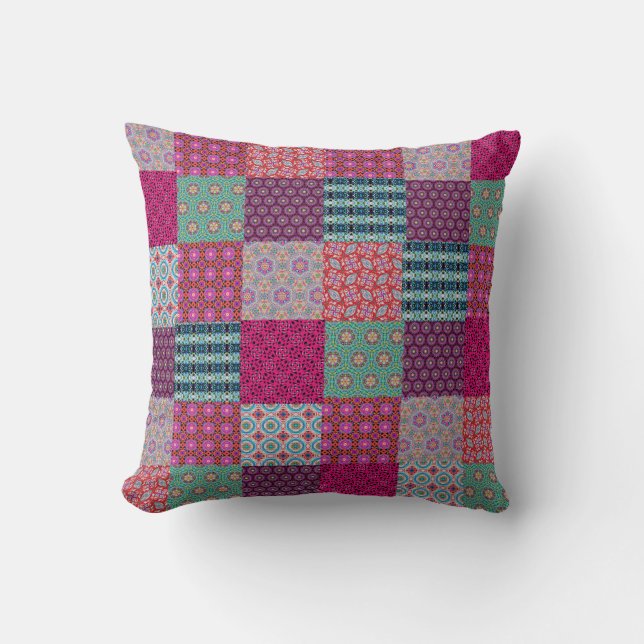 Funky Pattern Patchwork Quilt Pillow by KCS (Front)