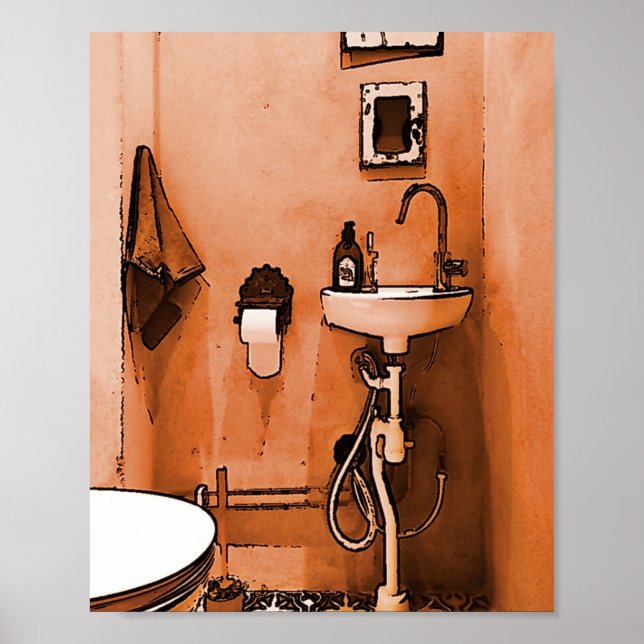 Funky Peachy Bathroom Poster (Front)