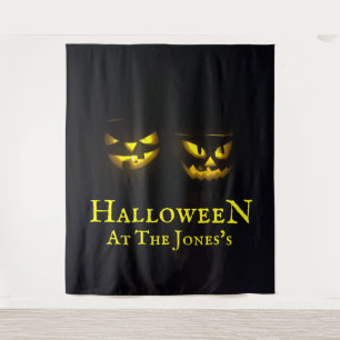 Funky personalized yellow  black Halloween pumpkin Tapestry