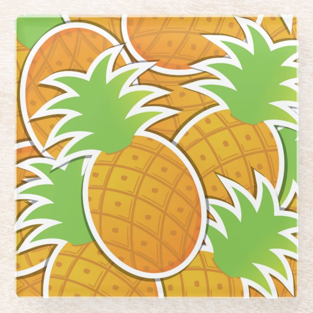 Funky pineapple glass coaster (Front)