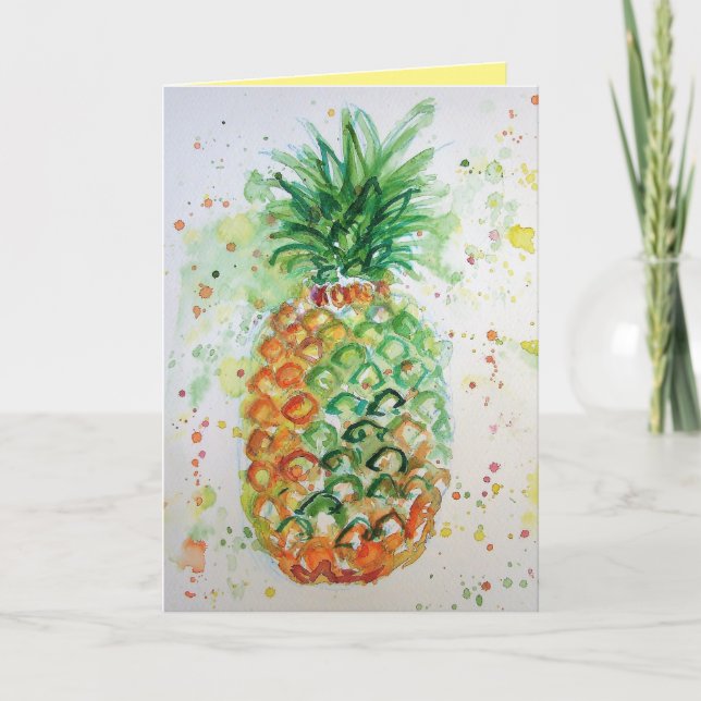 Funky Pineapple Watercolour Birthday Card (Front)
