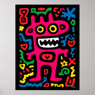 Funky Pink Alien – Neon Pop Art Quirky Monster Poster