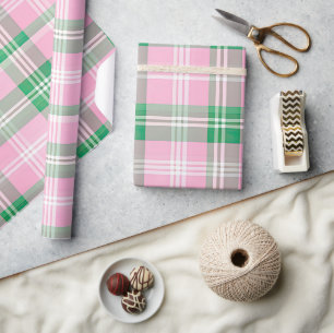 Funky Pink And Green Plaid Tartan Pattern Wrapping Paper