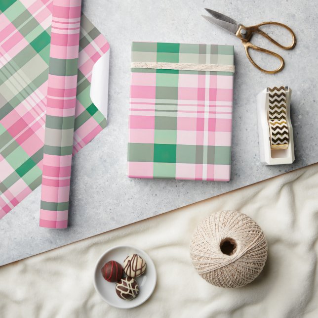 Funky Pink And Green Plaid Tartan Pattern Wrapping Paper (Crafts)