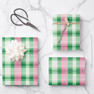 Funky Pink And Green Plaid Tartan  Pattern Wrapping Paper Sheet