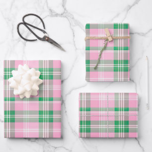 Funky Pink And Green Plaid Tartan  Pattern Wrapping Paper Sheet