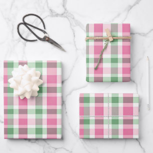 Funky Pink And Green Plaid Tartan  Pattern Wrapping Paper Sheet