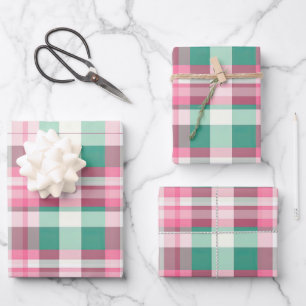 Funky Pink And Green Plaid Tartan  Pattern Wrapping Paper Sheet