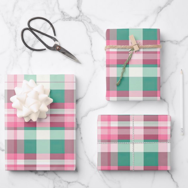 Funky Pink And Green Plaid Tartan  Pattern Wrapping Paper Sheet (Front)