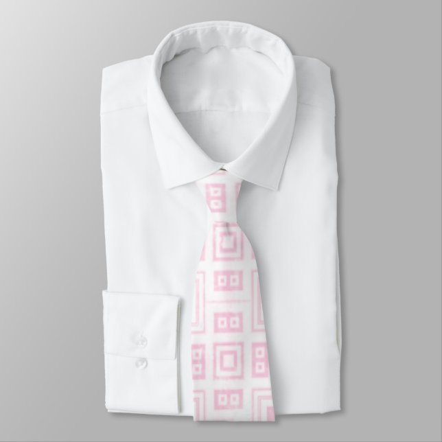 Funky Pink and White Retro Pattern Tie (Tied)