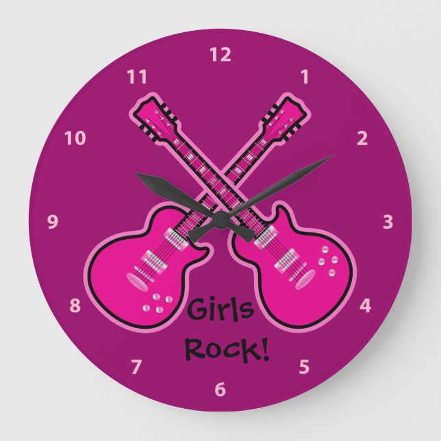 Funky Pink & Black Guitars Girls Rock Clock (Front)