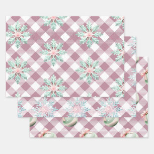 Funky Pink Christmas Gingham Pattern Wrapping Paper Sheet